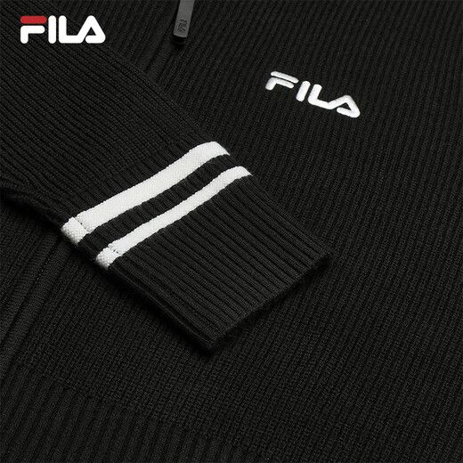 FILA 斐乐官方女士编织衫2025冬季新款休闲宽松连帽拉链毛衣开衫 正黑色-BK XL 175/92A/XL