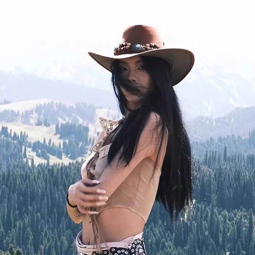 Nanmu Xiong ethnic style western cowboy hat women's summer travel wear in Xinjiang, Tibet and western Sichuan, mountaineering hat, sun protection hat, khaki color