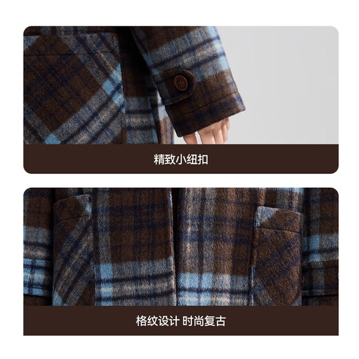 ASK JUNIOR children's coat 25 winter medium and large children's college style hooded coat girls plaid contrast wool coat