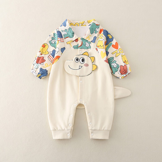 Yuanyuanmimi baby clothes, autumn jumpsuits, new Korean-style Western-style baby boy and girl cartoon outing clothes, apricot color 73cm