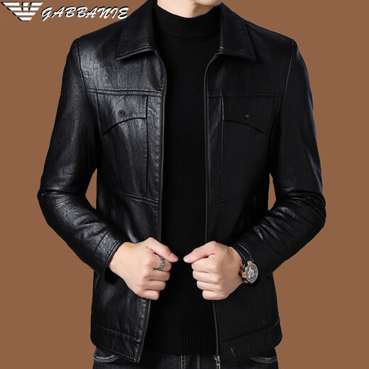 ARMANI EXCHANGE Armani high-end lapel leather jacket men's velvet thickened warm leather jacket middle-aged jacket men's winter outerwear AG/BL813 pickle green velvet M 170