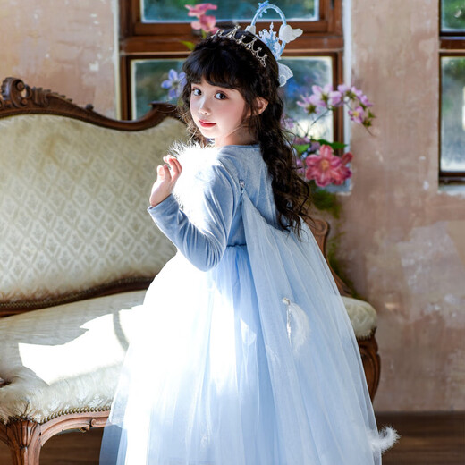 G.duck Little Yellow Duck Elsa Princess Dress Girls Dress Spring and Autumn New Children's Birthday Skirt Frozen Mesh Skirt Skirt and Cape 100 Size 2~3 years old 90-100cm