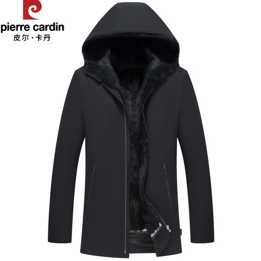 Pierre Cardin middle-aged and elderly mink coat men's fur one-piece fur mid-length mink liner pie overcome thickened dad coat black 4XL 195