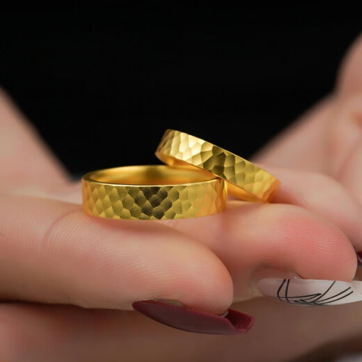 Luanjie 9999 pure gold-plated gold pure silver ring ancient method inheritance hammer pattern pair ring live solid ring for men and women men's ring gold weight about 0.2 gift box gift bag
