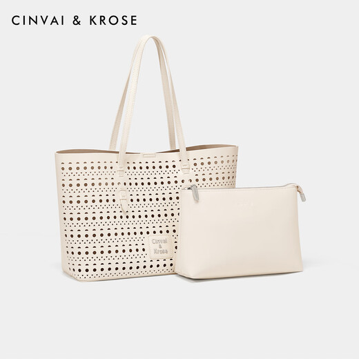 
CinvaiKrose shoulder bag women's 2025 new autumn and winter large capacity hollow tote bag commuting women's bag birthday gift cream white [gift for girlfriend, wife and girls]