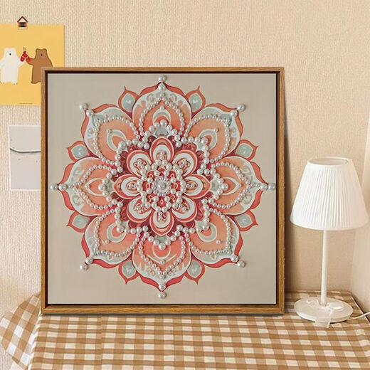 Songjin pearl DIY painting material package Chinese style DIY Mother's Day event intangible cultural heritage handmade gift decoration LL13571 [full color spray painting] send some diamond pen 50*50cm thick solid wood inner frame + beautiful outer frame