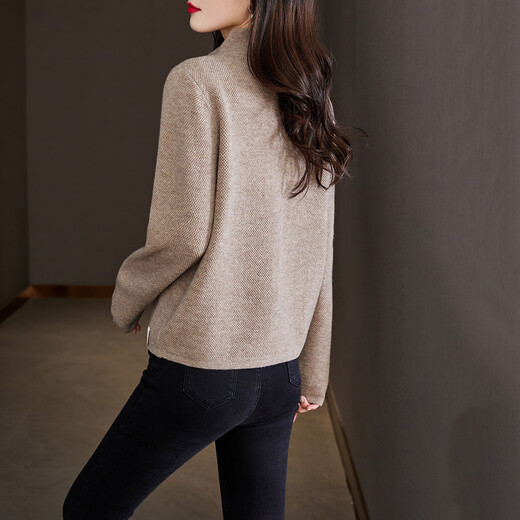 Shexi (Srcr) 100% wool sweater thick knitted wool cardigan for women autumn and winter short casual zipper sweater jacket