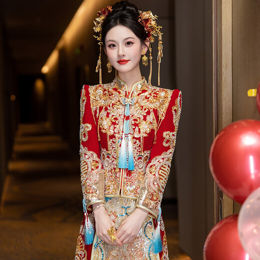 
Xiuhe Family Official Flagship Xiuhe Wedding Bride 2025 New Wedding Wedding Wedding Crown and Red Chests and Cabinet Dresses Wedding Toast Wedding N-843 Heavy Industry Price M