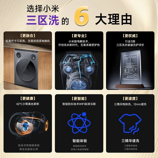 Mijia Super Electrolysis Xiaomi Washing Machine Fully Automatic Three-Zone Washing Small Tube Drying Three-tube Underwear Children's Wash First-Class Energy Efficiency National Subsidy XHQG105MJ101