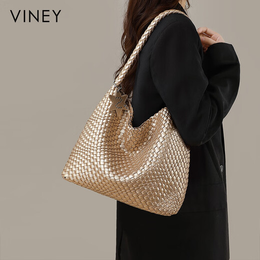 
viney braided bag women's bag large capacity tote bag shoulder bag birthday gift for girlfriend wife [champagne color] high-end practical underarm bag fashion brand commuting versatile casual handbag