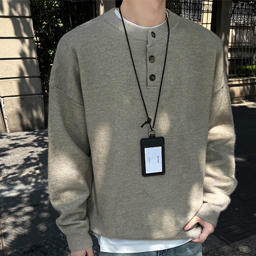 JEEP SPIRIT Jeep Henry collar American sweater retro Baita top pullover high-end knitted sweater jacket men's white floral gray 2XL