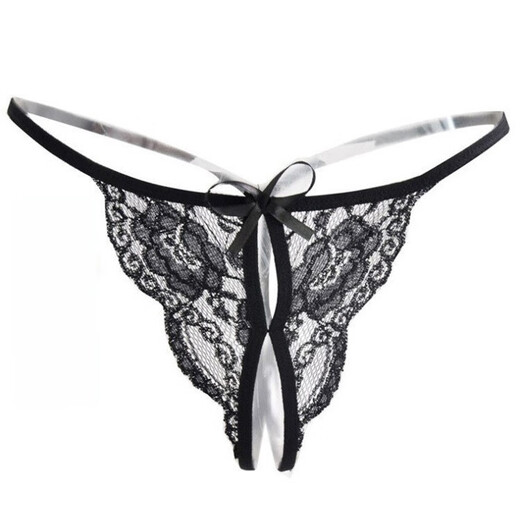 Bra set sexy panties women's lace transparent crotch pearl panties sexy thong men's N21-black one size