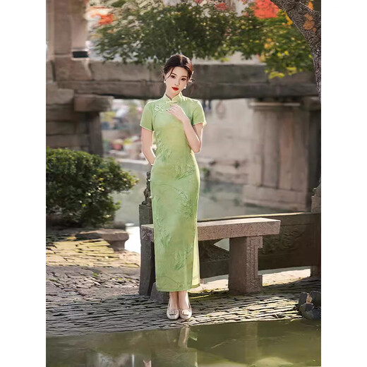 Feiyao cheongsam new Chinese style long retro 2025 summer new style Jiangnan Suzhou travel photo daily improved dress Green L