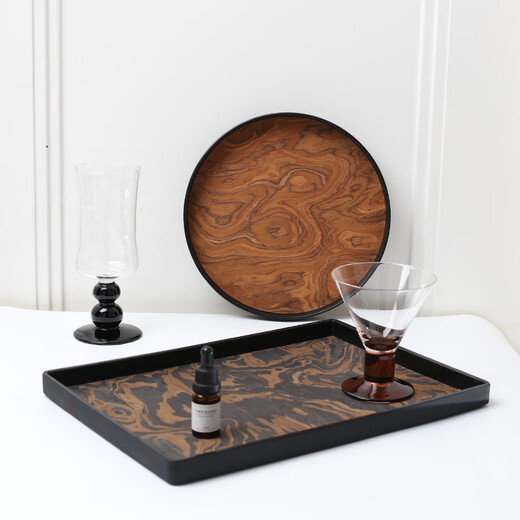 Shijanu handmade natural wood veneer tray light luxury storage aromatherapy jewelry tray Middle Ages 922-Small-Yahei