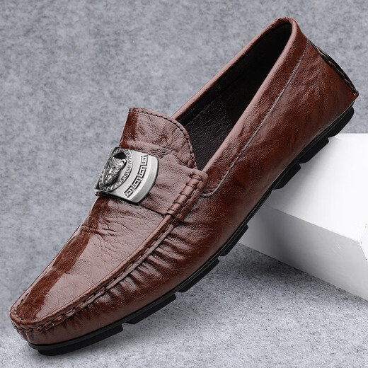 Ink kiss him and her live broadcast crocodile pattern beans shoes lazy driving shoes British casual men's leather shoes cowhide 15888 black 38