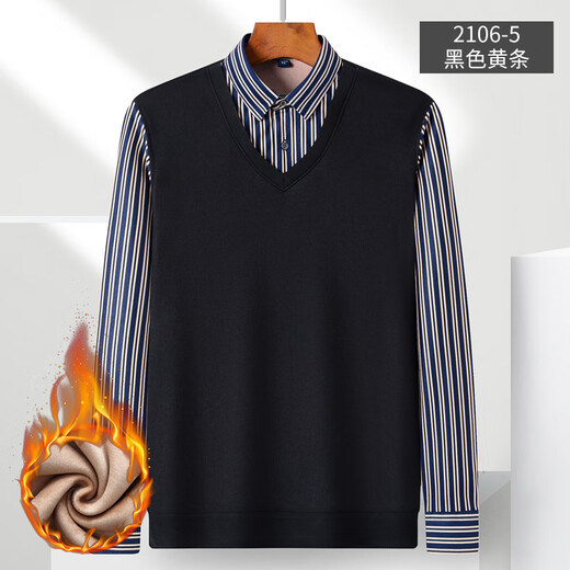 Prenomen Winter Winter Warm Wen Men Middle-Eby Plus de terciopelo engrosado Camiseta de manga larga Collar empalmado Top Daddy Suit 15619 XL