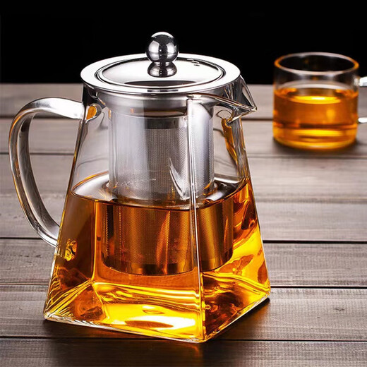 He Jiagong high borosilicate glass Tianyuan place pot stainless steel filter liner scented tea teapot high temperature resistant Pu'er teapot Tianyuan place pot 550ml