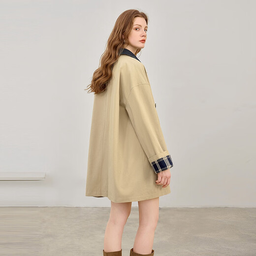 She pool contrasting color lapel single-breasted windbreaker women's 2026 spring new British style mid-length coat