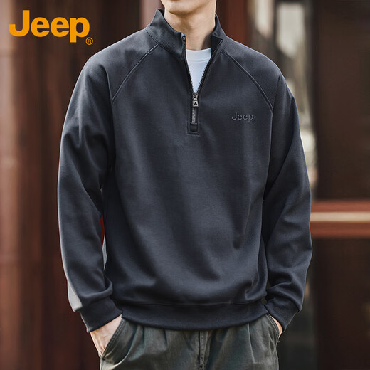 Jeep (JEEP) sweatshirt men's autumn and winter half-zip loose casual retro bottoming shirt top men's gray XL