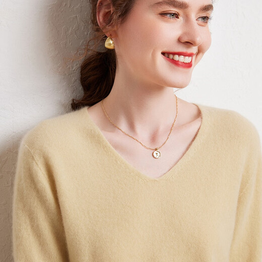 SENLIYA international light luxury high-end cashmere sweater 24 seamless 100 pure cashmere sweater women's V-neck sweater loose versatile knitted milk white S