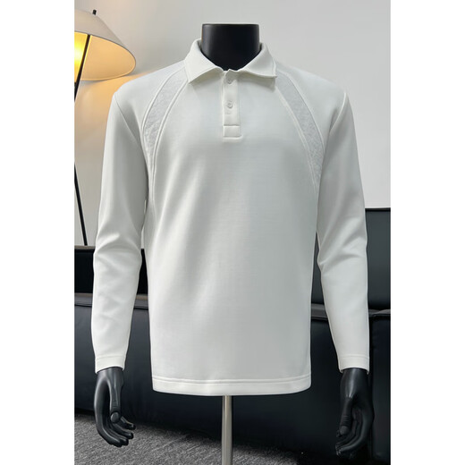 Muwei American heavyweight right shoulder long-sleeved polo shirt for men in autumn new high-end Henry collar versatile and strong casual top light gray XL recommended 130-150Jin Jin equals 0.5 kg