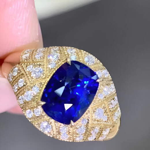 HEEKAIYI Sapphire Ring Female Royal Blue 18k Gold Diamond Ring Chinese Valentine's Day Birthday Gift for Wife and Girlfriend Selected 3.07 carat/Royal Blue