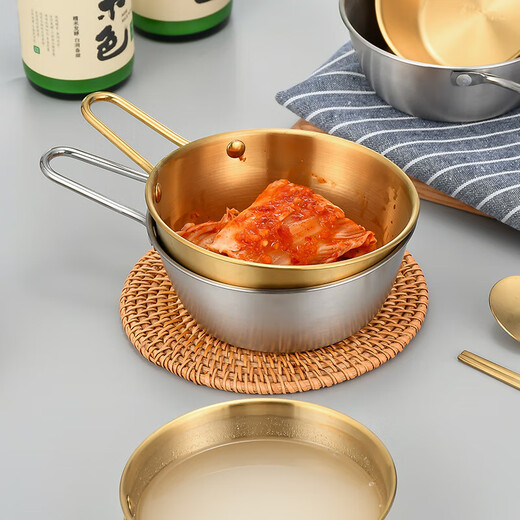 304 stainless steel Korean rice wine bowl, rice bowl, rice wine bowl with handle, special hot and cold wine bowl for restaurants, cooking bowl 304 rice wine bowl - with single handle - gold 13CM