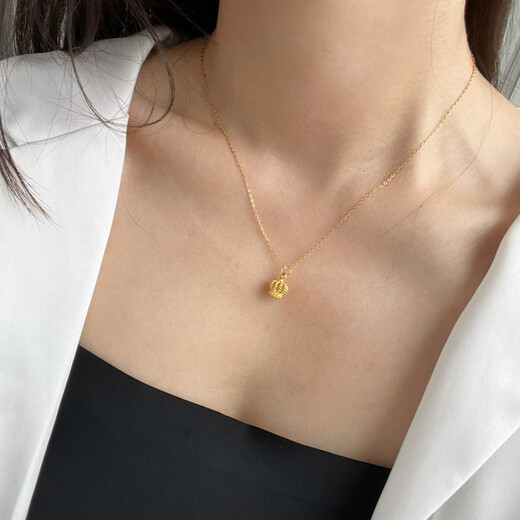 NSYCA Old Phoenix 999 gold-plated ancient gold crown pendant necklace women's clavicle chain light luxury versatile sweater chain Lao Fengxiang same style crown pendant + O chain