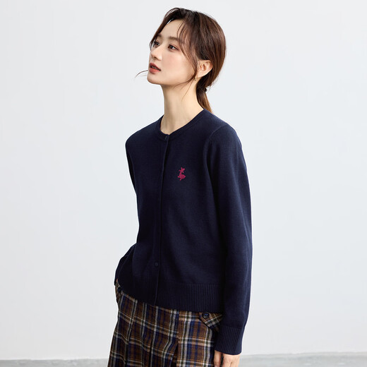 Inman -Pendler Einfacher lässig gestrickter Strickjacke Frauen 2025 Herbst Retro Stickerei Weich bequemer runder Nackenpullover Royal Blue M.