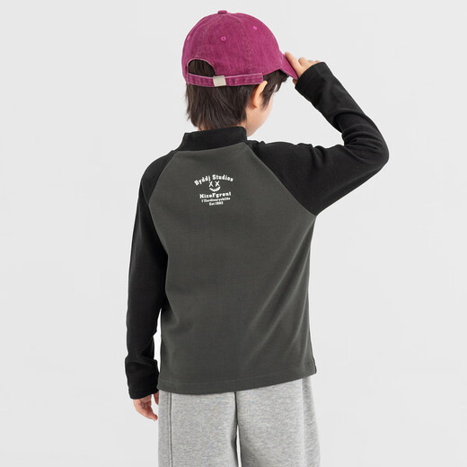 Duojia antibacterial and skin-friendly heat storage and temperature locking boys' bottoming shirt winter mid-collar warm velvet T-shirt children's raglan sleeves