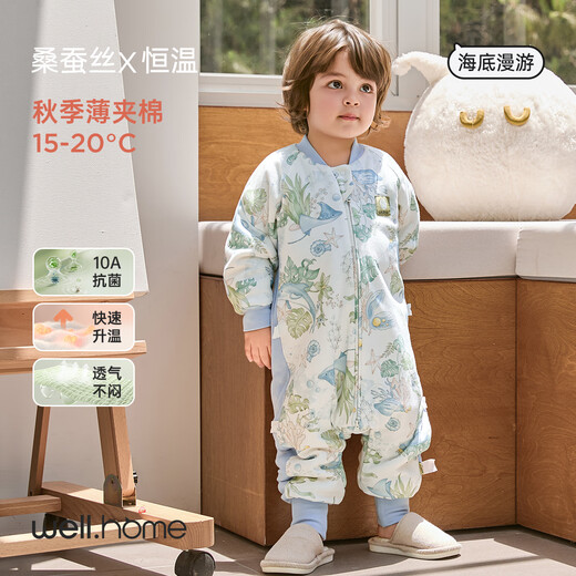 WELLBER constant temperature sleeping bag for infants and toddlers 1-3 years old, silk pajamas, autumn and winter children's anti-kick quilt, thin quilted undersea M