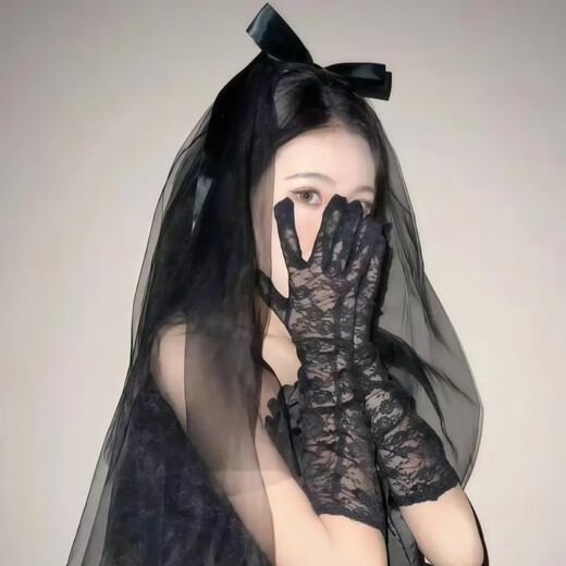 Fanshizhe Black Bow Halloween COS Veil Hairpin Bridal Photo Decoration Black Puffy Certificate Photo Props Double-layer Ribbon Bow Veil One Pack