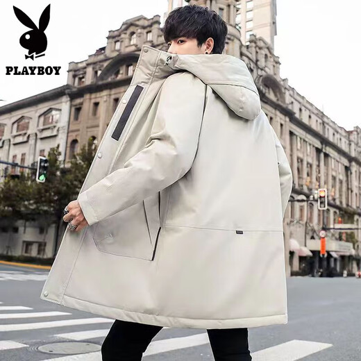 Playboy plus size plus size spring and autumn loose hooded college student casual winter fat trendy coat long men's windbreaker 621 black plus velvet 7XL wear 220-240Jin Jin is equal to 0.5 kg
