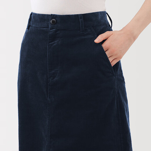 MUJI Women's Stretch Corduroy Narrow Skirt Long Skirt Skirt Women's Fall 25 BE1XWA5A Navy Blue L (165/70A)