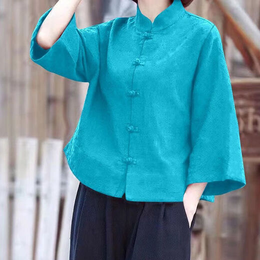 New Chinese button-up shirt cotton and linen top Spring and Autumn Zen Tang suit women's retro Chinese style plain Tai Chi shirt red (original version) 3XL