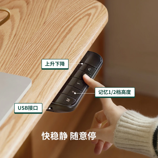 Genji Wood Language Solid Wood Desk Simple Motor Electric Lift Desk Office Computer Desk (Original Color) 1.6 Meter Lift Desk