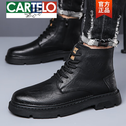 Cartelo New Martin Boots 2025 Herbst- und Winter -Herrenschuhe Retro Work Stiefel warm und samt hoher Top -Baumwollschuhe echte Leder -Lederstiefel GX9759 Black 38
