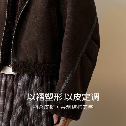 Eifini (eifini) Eifini fur integrated fashion splicing design brown suede jacket for women 2025 autumn new sandstone brown M 105-120Jin Jin is equal to 0.5 kg