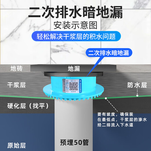 A beautiful 50 pipe PVC pipe simple second row secondary drainage public toilet hidden drain pipe waterproof embedded parts blue new material 50PVC pipe secondary drainage