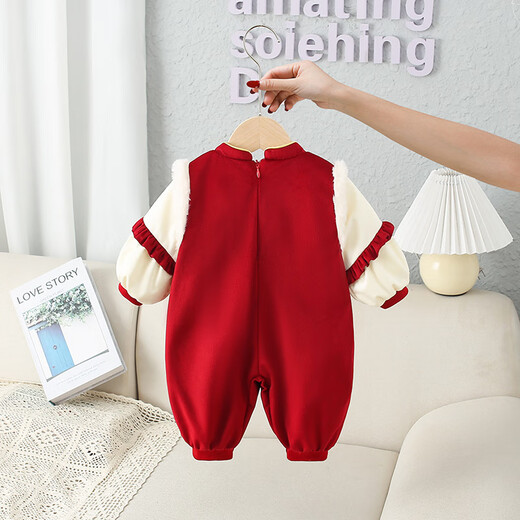 Baby clothes for women autumn and winter new princess 100-day-old dress baby red festive Chinese New Year's Eve dress red 66cm