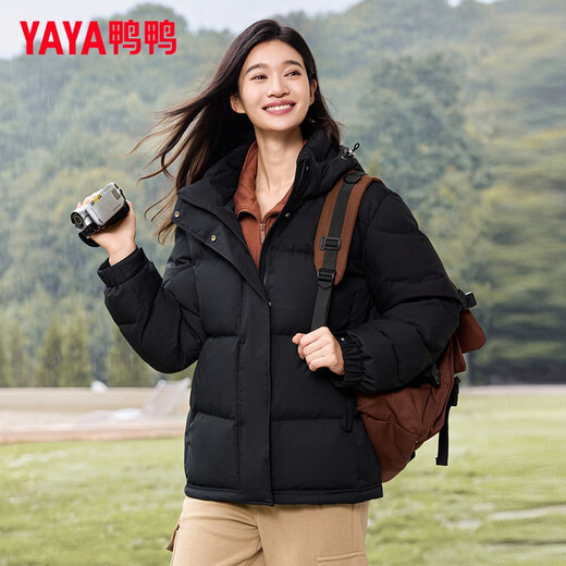 YAYA heat storage short down jacket for women 2025 winter new fashion casual loose thickened warm little jacket black M (recommended 110-125 Jin Jin equals 0.5 kg)