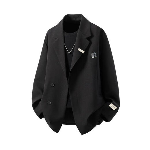 Nasawassup lazy men's spring and autumn new handsome fake two-piece Korean casual suit design versatile jacket for boys XF77068 black L recommended 120-140Jin Jin equals 0.5 kg