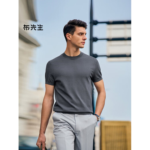 布先生MrBu布先生时尚撞色圆领针织t恤夏季透气蜂巢肌理短袖男装AT12126 深灰色 L __175