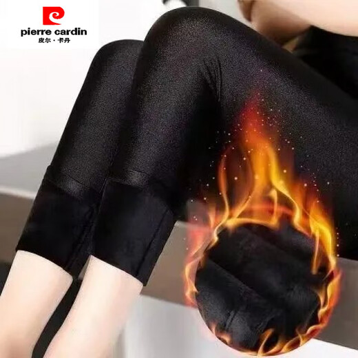 Pierre Cardin autumn and winter velvet thickened high-waist foot-stepping glossy pants for women to wear warm leggings to protect the waist and keep warm all-in-one cotton pants Winter thick velvet flat-foot style 3XL 130 to 150Jin Jin is equal to 0.5 kg
