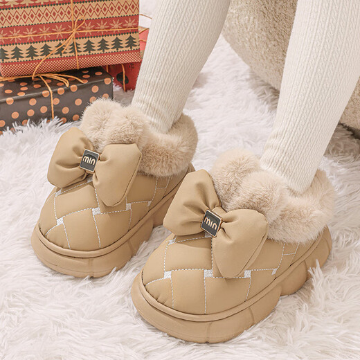 Children's outer wear cotton slippers for girls in autumn and winter warm plush bag with two cotton shoes for girls thick-soled snow boots for women waterproof khaki thick warm plush size 32-33 suitable for feet 20cm long