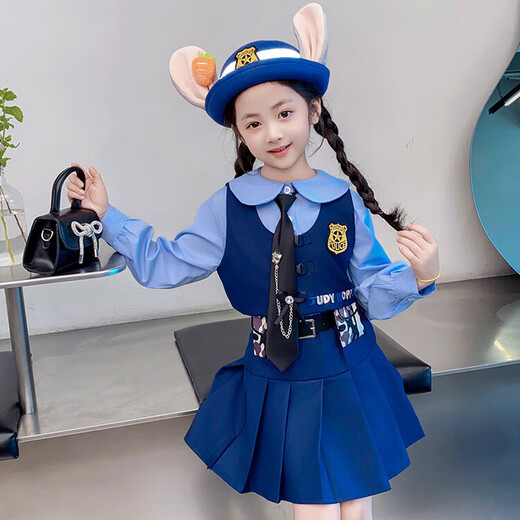Jiaojing Zootopia Costume Bunny Police Cos Clothes Girls Princess Dress Judy JK Suit Judy Vest Three Piece Judy Vest Three Piece Set 100 cm