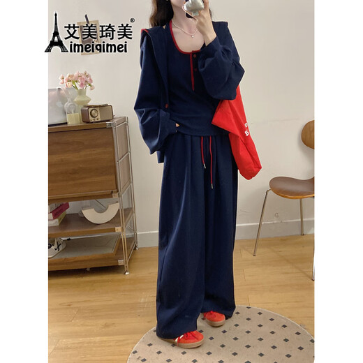 AIMEIQIMEI autumn and winter new style 2025 large size fat mm casual slim hooded cardigan coat vest wide leg pants three-piece set for women picture color three-piece set 2XL recommended 140-160Jin Jin equals 0.5 kg