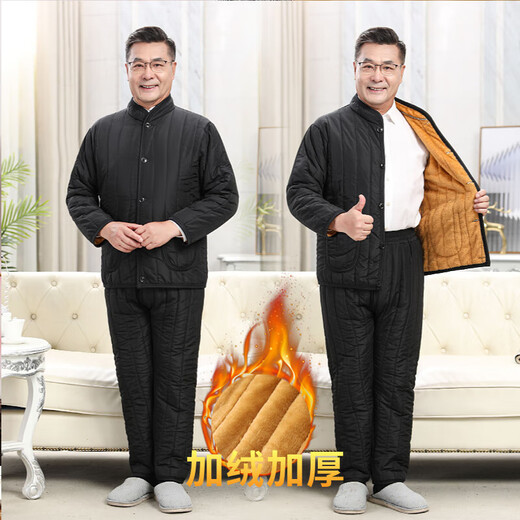 Dad's winter coat, middle-aged and elderly winter men's velvet thickened cotton coat, elderly grandfather's autumn and winter warm suit black 777 4XL recommended 165-185 Jin Jin equals 0.5 kg