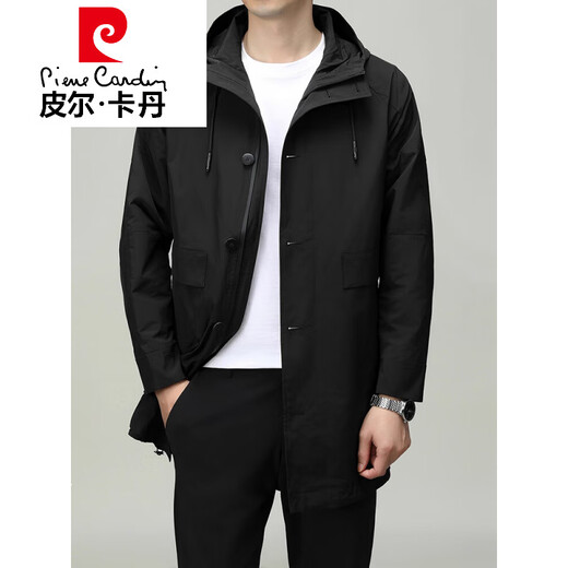 Pierre Cardin high-end mid-length windbreaker men's 2026 autumn new high-end trendy casual hooded jacket men's 192213 gray M 170