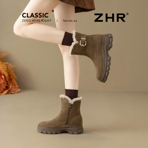 ZHR snow boots for women 2025 new winter plus velvet thickened foreign style small short boots for women versatile women's boots K378B brown 38